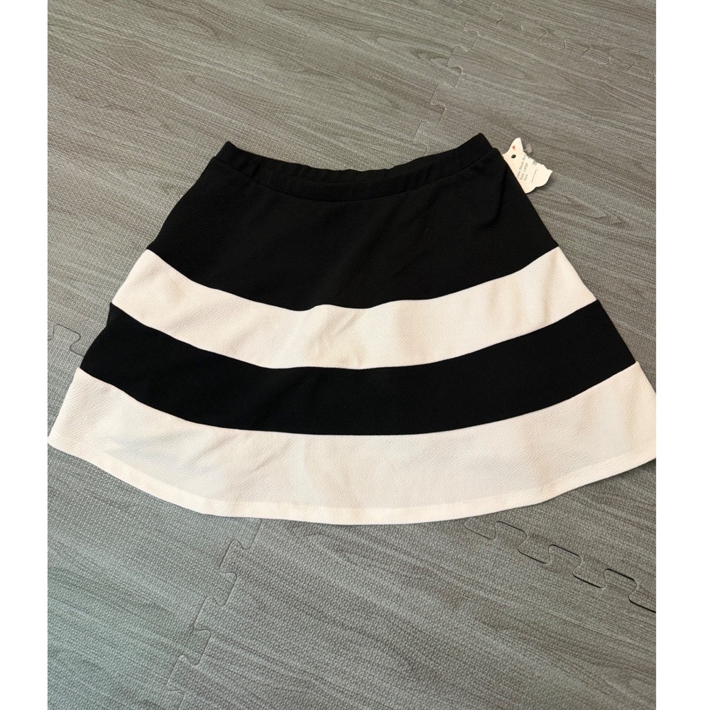 Hello Miss Womens Black White Striped Skater Mini Skirt Large